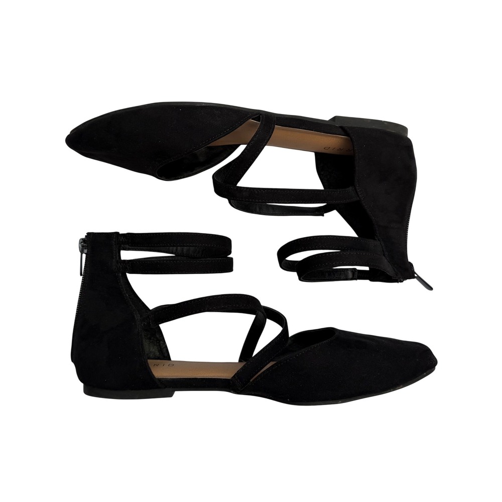 Torrid Strappy Pointed Toe Flats Black Faux Suede Goth Dark Academia 11WW